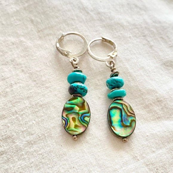 Turquoise and Abalone Drop Earrings - Picture 3 of 7
